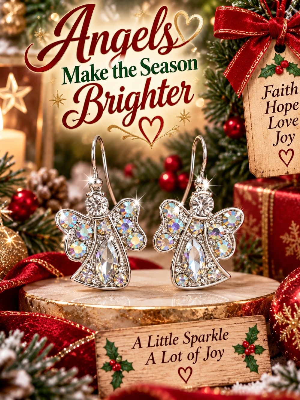 Silver Crystal Angel Drop Earrings - Sparkling Holiday Style